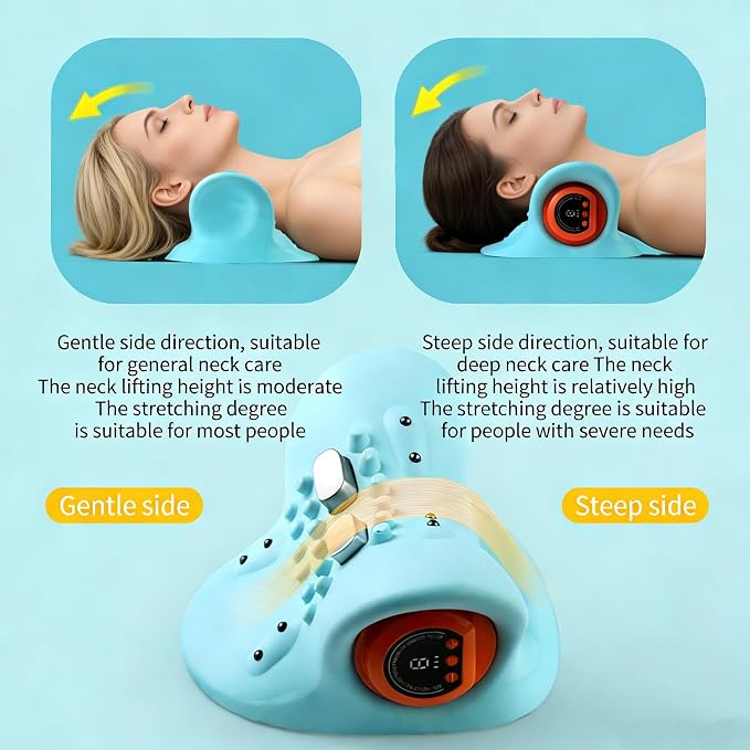 Neck Massager with Heat,3-in-1 EMS Pulse/Vibration/Heating with Remote Control,Electric Cervical Neck Traction Pillows for Pain Relief and Muscle Relaxation,Gifts for Women Men(Blue)