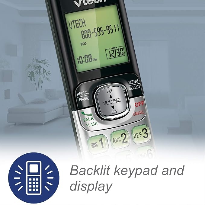 VTech CS6529 1-Handset Cordless Phone with Answering Machine, Caller ID/Call Waiting, DECT 6.0, Handset Speakerphone, Silver/Black