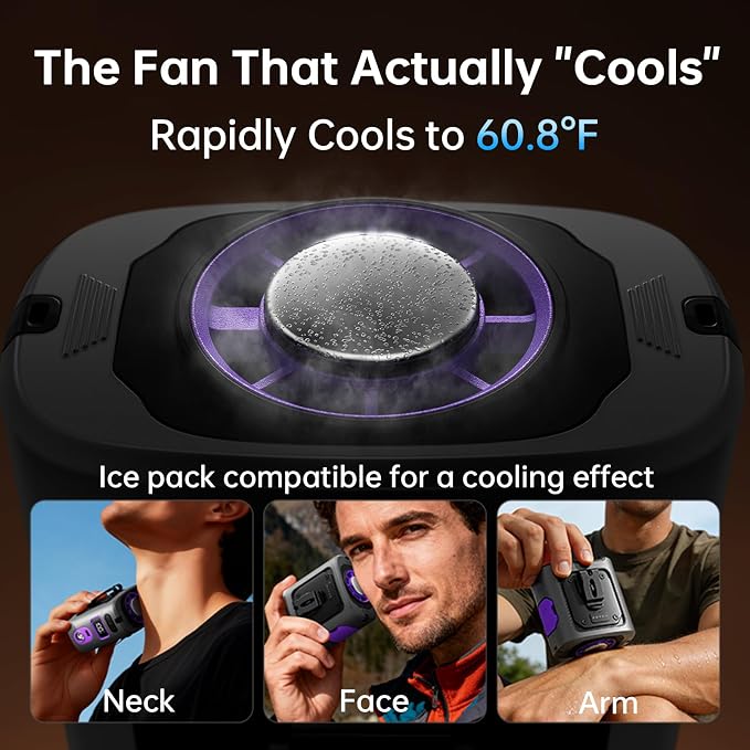 Clip-On Portable Waist Fan, 8000mAh Rechargeable Personal Cooling Belt, 14000RPM 5-Speed Quiet with LED Light & 24-Hour Battery, Outdoor Wearable Fan for Construction Jobsite Camping Travel Gardening