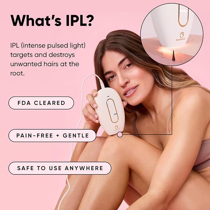 RoseSkinCo Lumi IPL Laser Hair Removal Device, At Home Permanent Hair Reduction on Face, Bikini, Legs, Arms, Underarms, Safe & Gentle Intense Pulsed Light Handheld Device, Rose/Gold