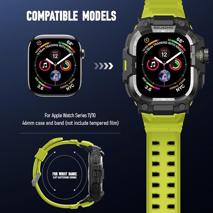 BXUXOHS Rugged Case and Band for Apple Watch 45mm Men, Compatible with Apple Watch Series 9/8/7, Military Grade Shockproof Bumper Cover, Tactical Band Case for iWatch 9/8/7 Man, Green