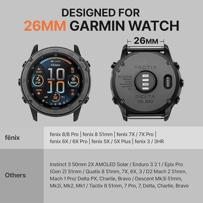 Bandletic Compatible with Garmin Enduro 3 2 Watch Band - 26mm Quick Fit Nylon Strap Replacement for Fenix 8 51mm 7X 6X Pro/5X Plus/3 HR/Instinct 2X Solar 3 50mm/Tactix/Epix Pro 2/Quatix 8 51mm 7x 6x 3