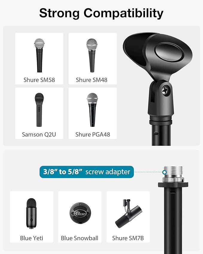 InnoGear Mic Stand Desk, Adjustable Desktop Microphone Stand Table with Shock Mount Mic Clip Pop Filter 3/8" to 5/8" Adapter for Blue Yeti Hyper X QuadCast S AT2020 Fifine K669B Shure SM58 SM48 PGA48
