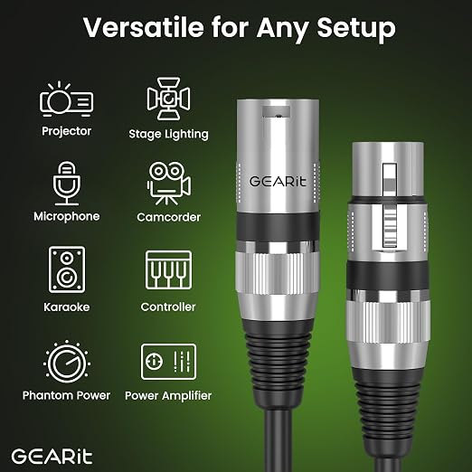 GEARit DMX Cable 100 ft 2 Pack, 3 Pin DMX Cable, XLR Male to Female DMX Lighting Cable for DJ Lights, LED Moving Head Lights, Par Lights, Stage Lights, Lighting Controller