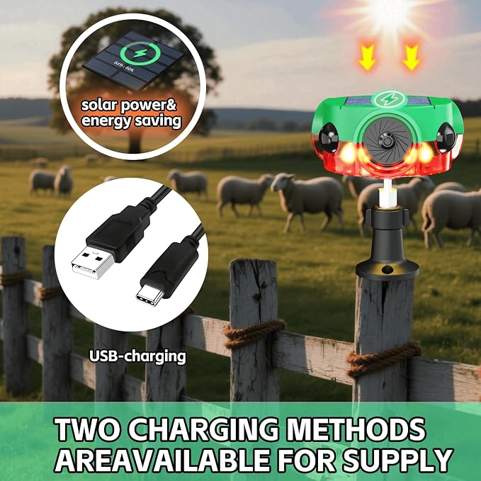 Solar Outdoor Motion Sensor Alarm - 360° Motion Detector Security Alarm, Support Recording, 3*120dB Loud Noise Maker, Dog Barking,14 Sounds and Strobe Light, Remote Controller for Yard Farm Villa (1)