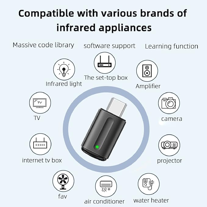Mini Smartphone IR Remote Controller Adapter, Type C Universal Smart IR Controller, Android Mobile Phone Infrared Control for TV DVD Player Refrigerator Light