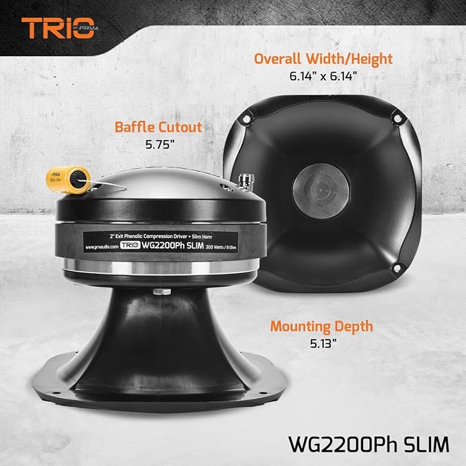 PRV AUDIO 2" Exit Midrange Compression Driver + Horn WG2200Ph Slim 200 Watts 8 Ohm 109 dB, Shallow Profile Aluminum Horn + Ferrite Phenolic Driver