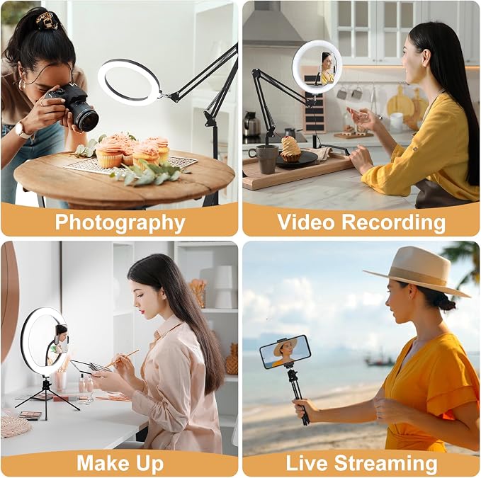 Yoobao 12" Ring Light with Stand, 81" Tripod with Overhead Foldable Arm, Phone Mount & Casters, 3 Light Modes & 10 Brightness, LED Selfie Light for Live Streaming YouTube TikTok Photography
