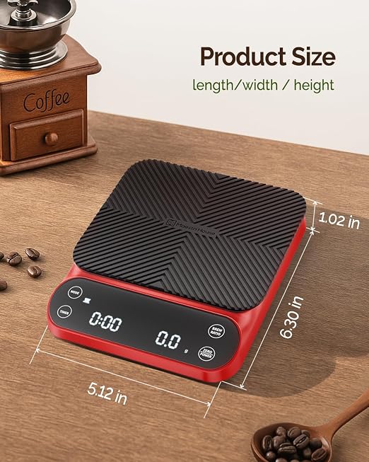 Maestri House S3 Coffee Scale with Timer, 3kg/0.1g Rechargeable Pour Over Coffee Scale, 3 Brew Modes, Adjustable Brew Ratios & Flow Rate Display, Scale for Pour Over, Espresso & French Press-Red