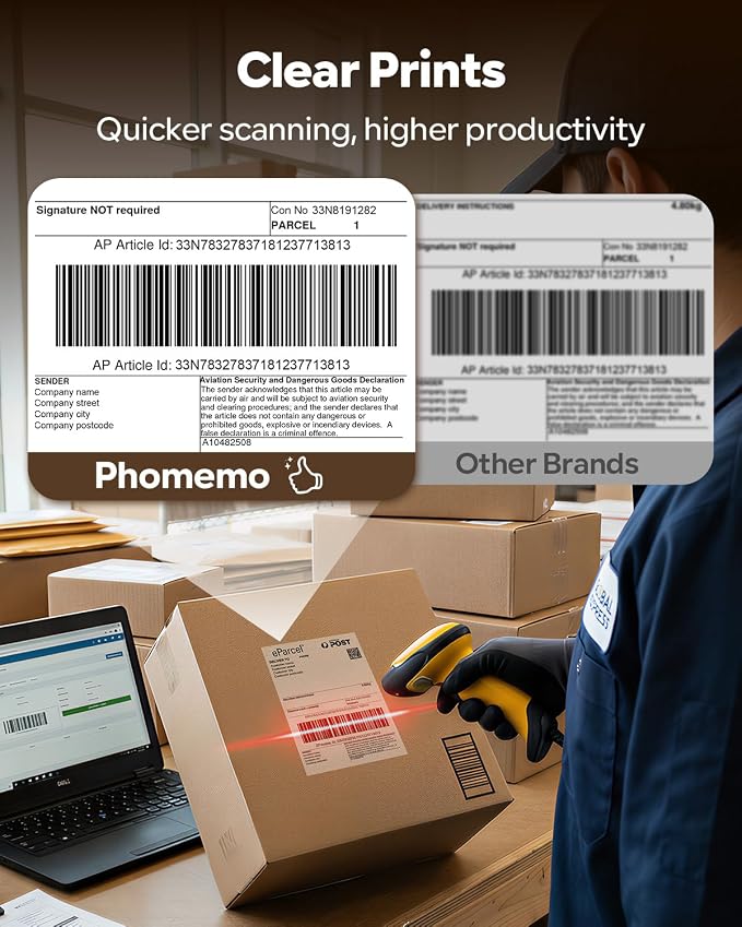 Phomemo 241BT Shipping Label Printer & Packs of 100pcs 4x6 Clear Labels