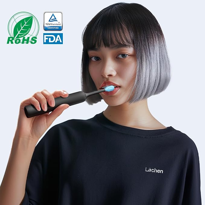 MGW Electric Toothbrush - Sonic Electric Toothbrush for Adults,Smart Timers & 3 Modes (3 Intensity Levels Each), IPX8 Waterproof, 4 Brush Heads, Travel Case, Black