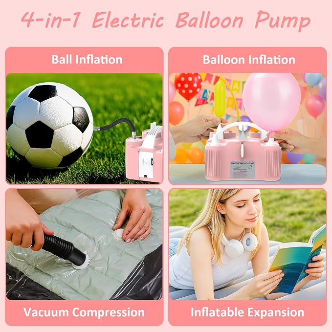 4-in-1 Balloon Pump Electric Balloon Pump Inflador De Globos Electrica Sports Balls Pump for All Balloons Latex Foil 260q Mylar Balloon, Air Cushion Pool Float Yoga Ball Inflator Balloon Machine