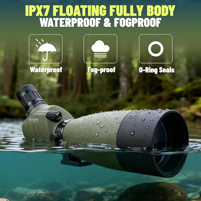 Spotting Scopes 25-75x70 Zoom HD BAK4 Prism Waterproof Fogproof Spotting Scope with Tripod for Target Shooting Bird Watching Hunting Wildlife Outdoor