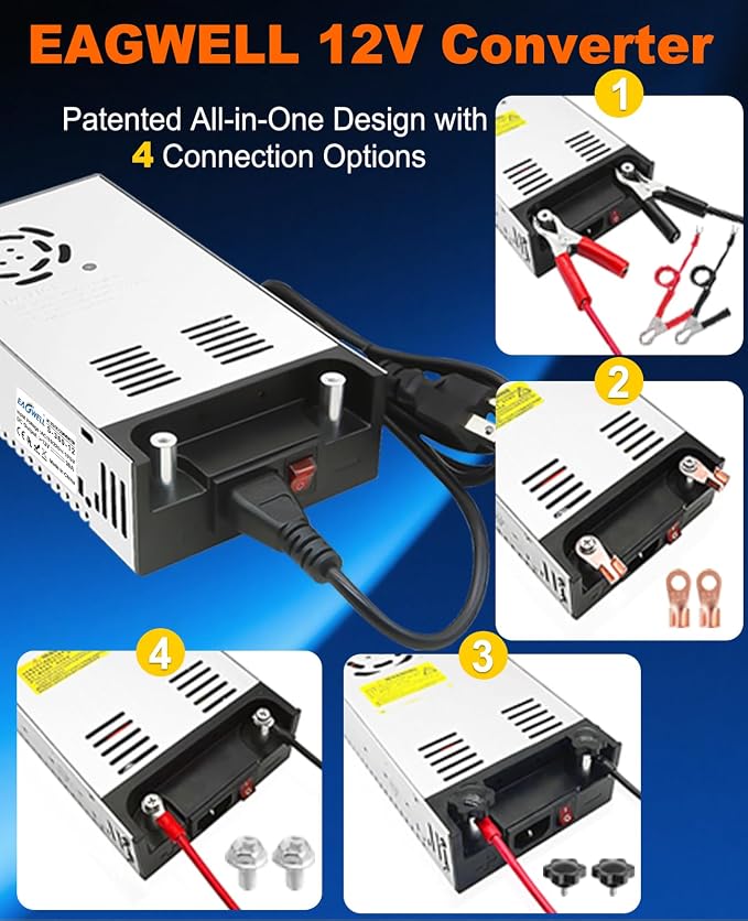 EAGWELL New Version 110V to 12V Converter 12V Power Supply 360W 30A | Universal Switching DC Power Supply for RV, Pump, LED Strip, LCD Monitor,Diesel Heater,3D Printer,CCTV,Computer Project