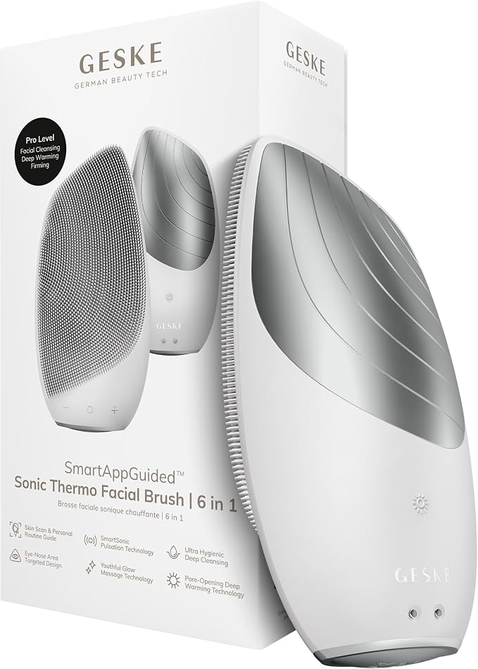 GESKE SmartAppGuided Sonic Thermo Facial Brush | 6 in 1 | Skin Cleansing | Cleansing Brush with Thermal Function | Electric Facial Massager