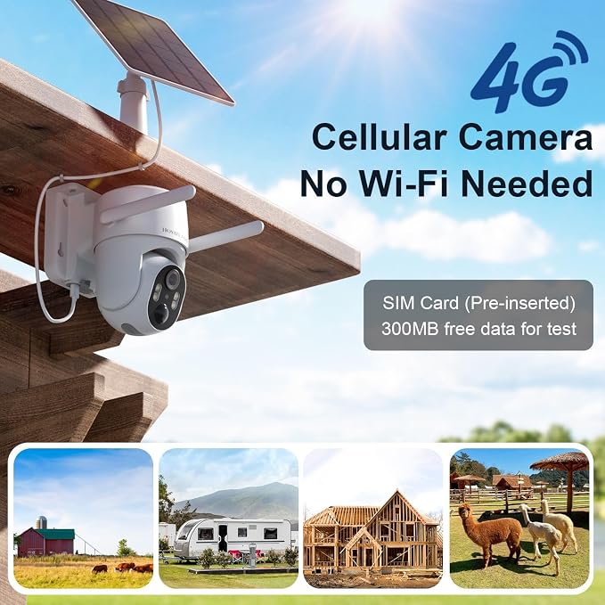 4G LTE Cellular Security Camera No Internet Needed, 2K Solar No wifi Security Camera Outdoor Wireless With SIM Card Jobsite,360 Live View, Motion Detection,Free Cloud Storage(Need Apply), 2 Packs