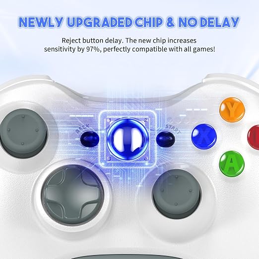 Gamrombo 2 Pack Replacement for Xbox 360 Controller, Wireless Controllers Gamepad Upgraded Joystick Compatible with 360 & Slim, Windows 11/10/8/7 PC Controller（White+Black）