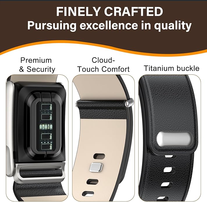 omee Leather Band Compatible with Whoop 5.0 Band Strap Men Women, Genuine Leather Rugged Durable Replacement Wristbands Straps for Whoop 5.0 Bands