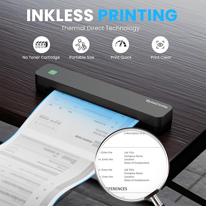 C80 Portable Printers Wireless for Travel, Inkless Thermal Bluetooth Mobile Printer, Compatible with iPhone & Laptop, Supports 8.5" x 11" US Letter A4, for Home Office, Car, Tattoo Stencil