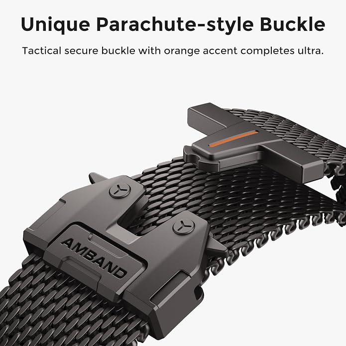 amBand Milanese Loop for Apple Watch Ultra 3/2/1 49mm, Stainless Steel Mesh with Secure Parachute-Style Buckle, Non-magetic Clasp, Breathable & Comfortable Luxury Band for Men