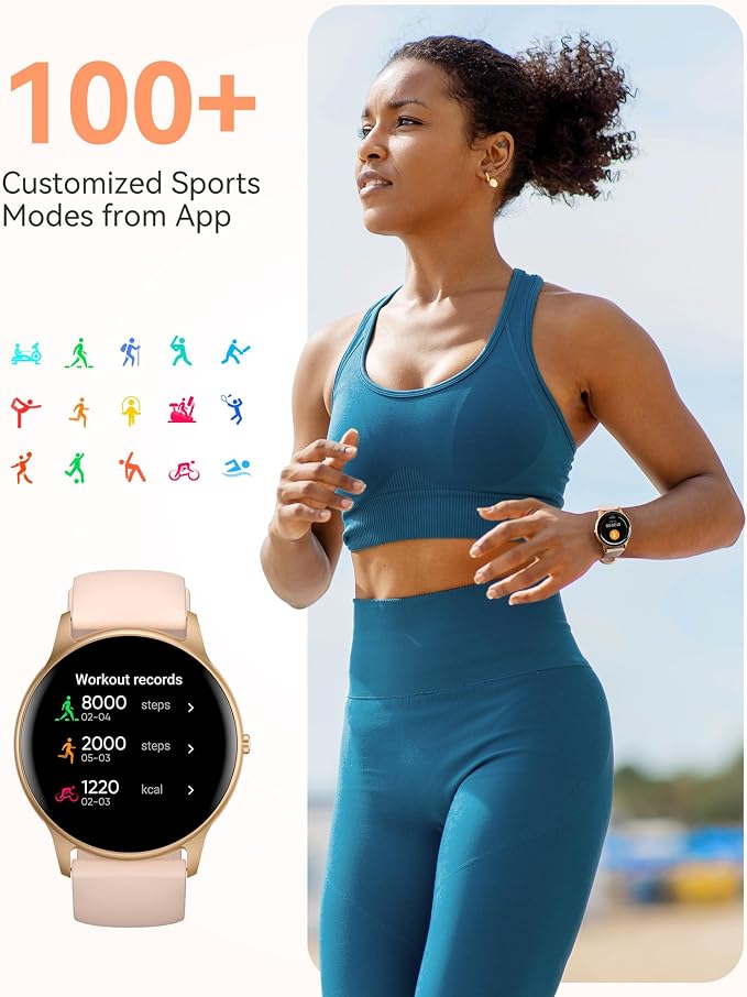 AGPTEK Smart Watch for Women, 5ATM Waterproof Smartwatch for Android and iOS Phones, Fitness Tracker Watch with 100+ Sports Modes, Heart Rate Monitor Pedometer Sleep Monitor, Pink | for Android and iOS Phones, Fitness Tracker Watch with Heart Rate Moni...