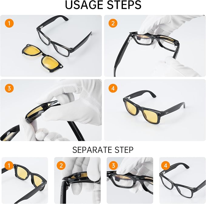 HIBLOKS 4Pcs Polarized Clip for Ray-Ban Meta Wayfarer RW4006 & Gen 2 RW4012 Regular (50-22), Shiny Black Frame Discoloration Clip-on for Meta Wayfarer Gen 2, (Black+Green+Brown+Yellow)