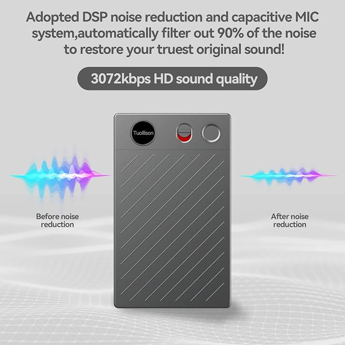 Ultra-Thin AI Voice Recorder with APP Control Support Unlimited Transcribe & Summarize, AI Note Taker with DSP Noise Cancellation,AI Recording Device for Meetings, Interviews, Lectures, Calls, Grey