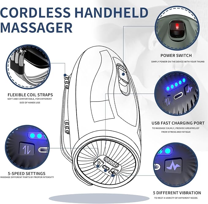 Cordless Handheld Massage,Professional Barber Cordless Handheld Massager,5-Speed Adjustment Button,5massage Modes,Neck/Legs/Hand Massage，2600AMH USB Charge (Green)