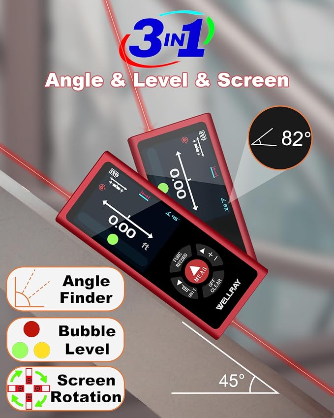 Dual Laser Measuring Tool 400Ft, Rechargeable Laser Measure Tool with Long-Lasting Battery, Laser Distance Meters with ±1/16" Accuracy, Laser Measurement Tool with Bubble Level for DIY Home Indoor
