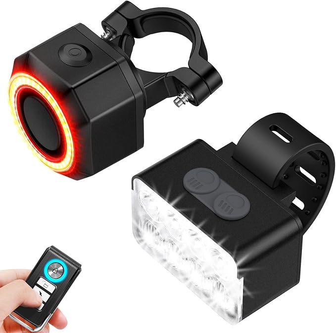 ONVIAN Bike Light Kit with Anti-Theft Alarm, USB Rechargeable Super Bright Bike Headlight and Taillight for Night Cycling,5+4 Modes Bicycle Turn Signals for Ebike,IPX6/IP64 Waterproof