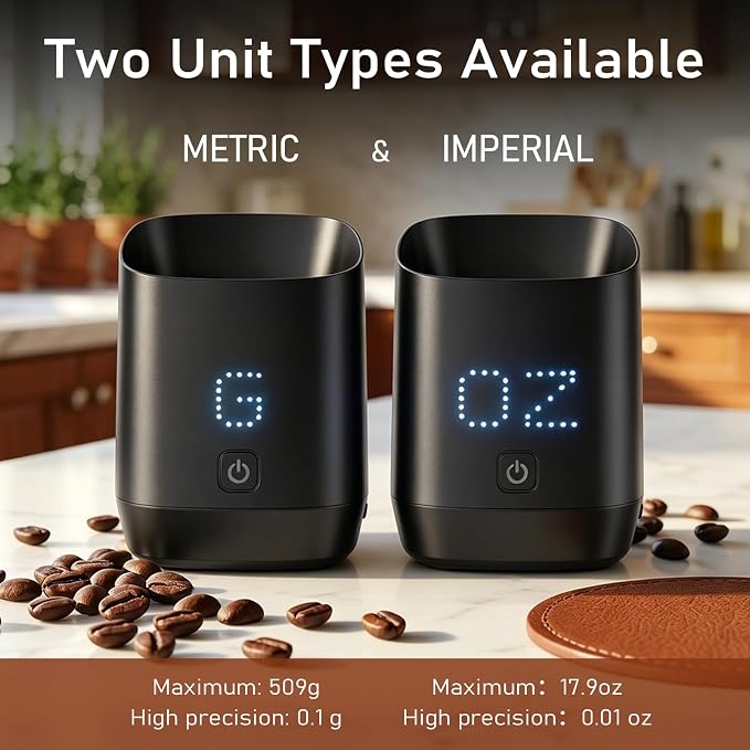 Subscale Digital Dosing Cup with LED Display, 0.1g High Precision Expresso Coffee Scale, Rechargeable Coffee Bean Measurer, Touch Sensitive Brewing Espresso Accessories - Ideal for Coffee Lover Gifts