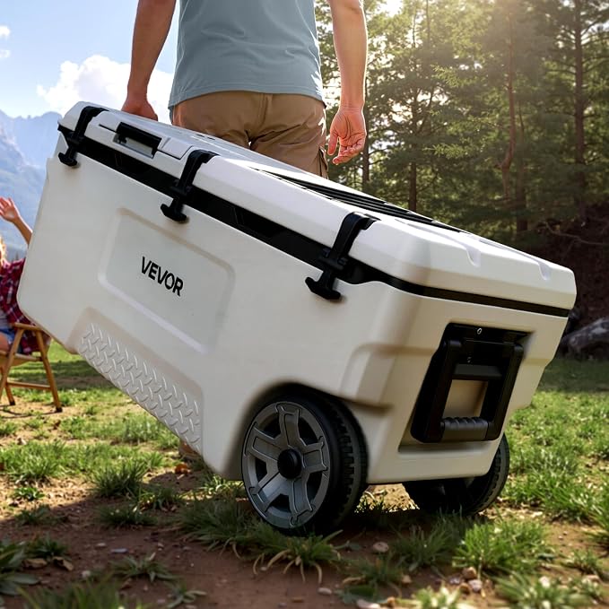 VEVOR Portable Cooler,Hard Cooler with Ice Retention, Heavy-Duty Handles and Strap, Lightweight Rigid Material Insulated Portable Cooler, Suitable for Family Picnics and Short Trips