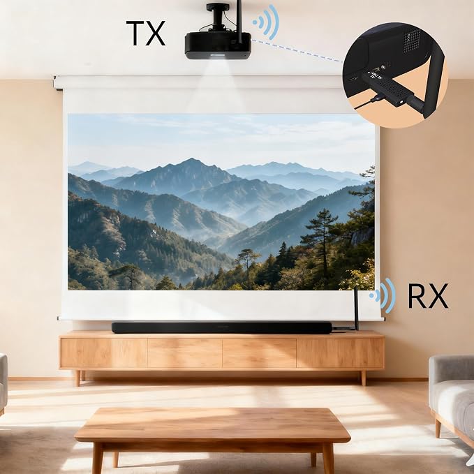 2.4GHz Wireless ARC Transmitter Receiver Kit for TV Projector,164Ft Transmission,CEC Volume Control, for TV Projector to Soundbar Amplifier (Only Audio)
