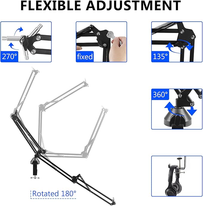 Geekria for Creators Microphone Arm Compatible with Rode NT-USB, NT1-A, NT1, Mic Boom Arm Mount with Table Flange Adapter, Suspension Stand, Mic Scissor Arm, Desk Mount Holder