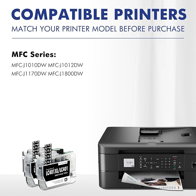 LC401XL LC401 MFC-J1010DW Black Ink Cartridges Compatible for Brother LC 401 XL MFC-J1010DW MFC-J1170DW MFC-J1012DW MFC-J1800DW MFC J1010DW Printer (High Yield, 2 Pack)