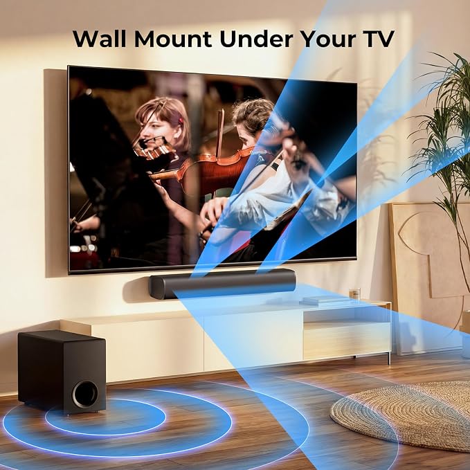 vibeadio Upgraded Sound Bar for TV with 5.9" Powerful 110W Subwoofer, 2.1 CH Surround Sound System, Bluetooth 5.4, ARC/Optical/AUX, Deep Bass Home Theater Audio for PC, Gaming, Projectors & Gifts