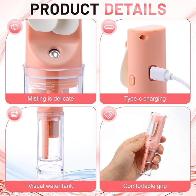 6 Pack Portable Misting Fan Handheld Rechargeable Fan Mini Battery Operated Fans with 4 Speeds Water Mist for Women Men Home Office Travel Makeup Outdoor(Pink)