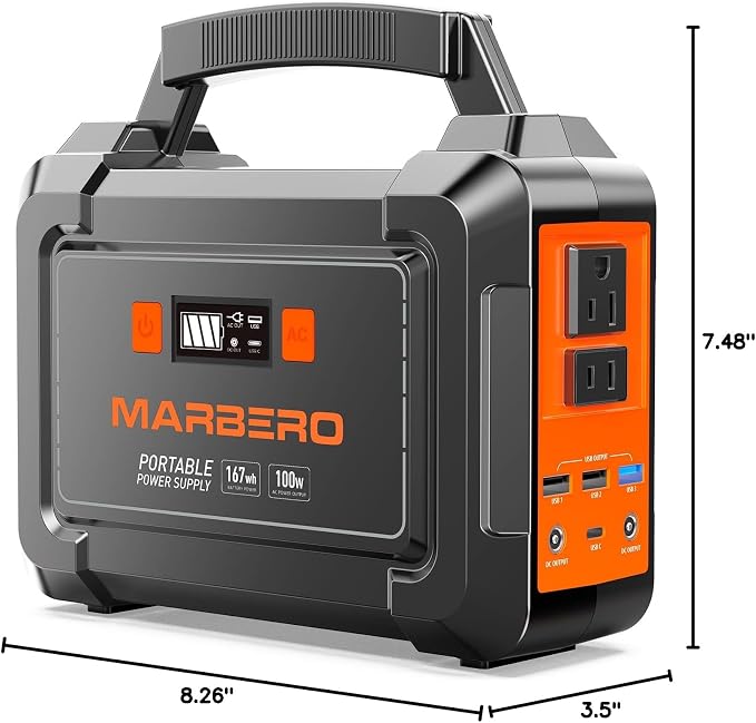 MARBERO Portable Power Station 100W Camping Solar Generator 167Wh Power Bank with AC Outlet 110V with Multi-Output LED Flashlights for CPAP Home Camping Hurricane Emergency