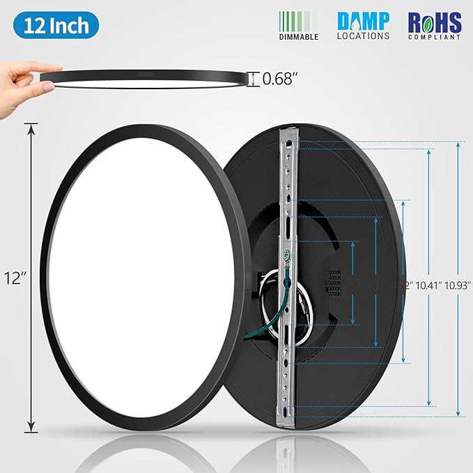mw 4 Pack LED Flush Mount Ceiling Light, 12 Inch Round Black Ceiling Light, 25W 120V 5CCT, Dimmable, Close to Ceiling Light Fixtures for Bedroom, Kitchen, Hallway, Laundry
