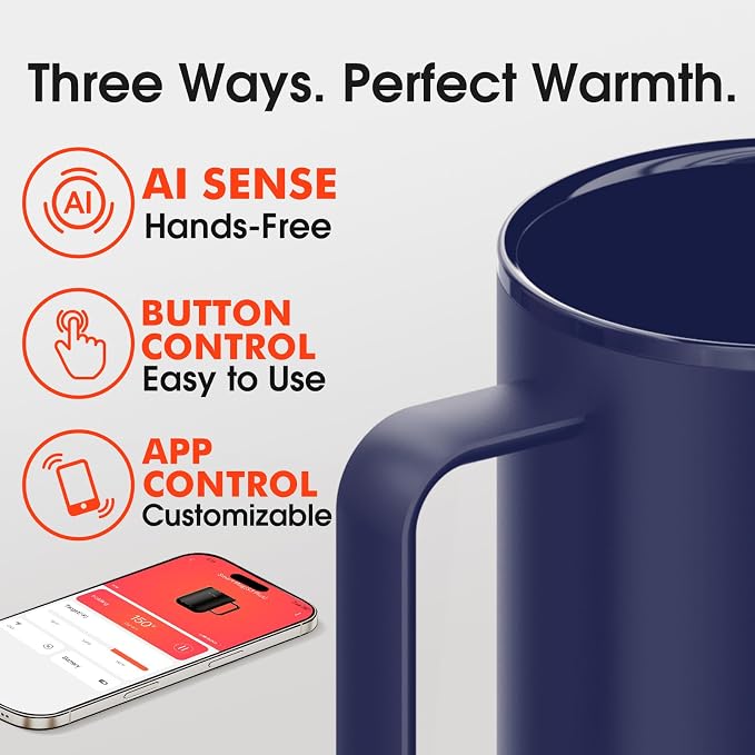VSITOO S3 Plus 14oz Self Heating Coffee Mug with Auto-Sensing AI - Smart Rechargeable Heated Mug, Temperature Control 120-150℉, IPX7 Waterproof, Coffee Warmer Gift for Women Men-Blue