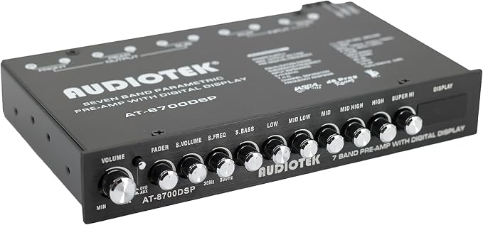 Audiotek 8700DSP 1/2 Din 7 Band Car Audio Equalizer EQ Front, Rear + Sub Output, Up to 7V RMS of Output, Gold-Plated RCA connectors for Best Audio Output for Car, Boat, RV, RTV, Motorcycle