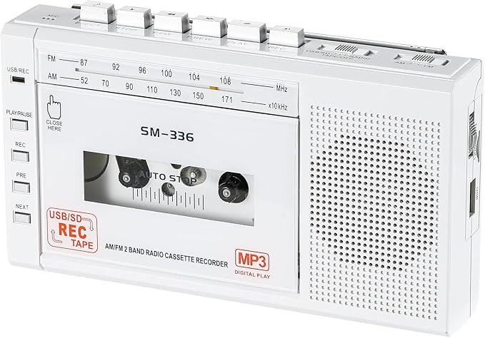Portable Cassette Tape Player to Digital Converter via USB/SD Card, Record to Cassette/U Disk/SD Card via Mic, Power by AC or AA Battery, Portable Cassette Recorder with Speaker and Headphone Jack