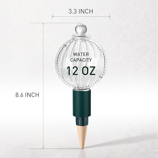 Soilagua 12 oz Plant Watering Globes Top Fill, Clear Glass Water Bulbs with Terracotta Spikes Stake, Vacation Slow Release Self Watering Planter Insert, Automatic Drip Device, 4 Pack