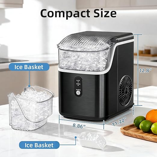 Antarctic Star Nugget Ice Makers Countertop, Pebble Ice Machine with Chewable Pellet Ice, 35Lbs/24H, Self-Cleaning, Sonic Ice, One-Click Operation, for Kitchen,Party Stainless Steel Black