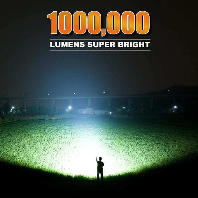 Kmivo Brightest Flashlight, Rechargeable 200,000 High Lumens Flash Light Spotlight with 8 Modes for Outdoor, Caving, Camping