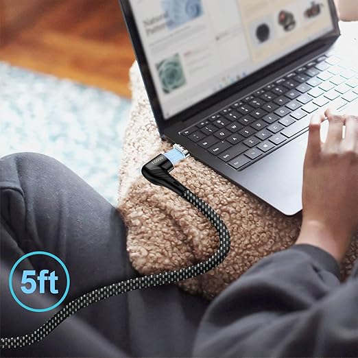 ZBF 100W USB C Magnetic Charging Cable, Right Angle Magnetic Phone Charger Cable(3 Pack, 5/5/5FT) 5A Fast Charging for Mac-Book Pro/Air, Pad Pro,Phone 17 16,14,13 Pro Max,Mac-Book Pro Pad Galaxy S22