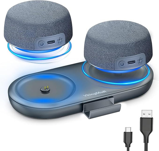 Dual Bluetooth Speaker Set with Magnetic Base & Phone Stand - TWS Stereo Sound, 10H Playtime, 3H with RGB Music Lights on - Wireless Speaker for Home Theater, Outdoor, TV Watching (BH132AE)