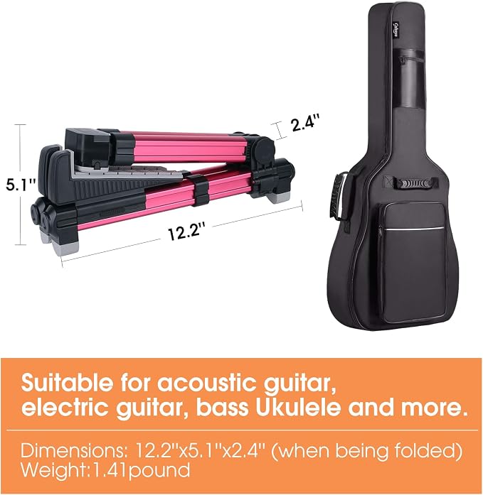 ENO MUSIC Folding Acoustic Guitar Stand, Suitable for Electric Guitars, Bass Guitars (Red)
