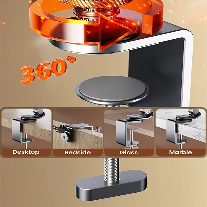 2-in-1 Tablet Stand for Desk, with Clamp & Magnetic Ring Head, Aluminum Foldable Holder Arm with 360°Rotatable Adjustable Base, Clamp Mount for 4"-12.9" Tablets, Phones Devices