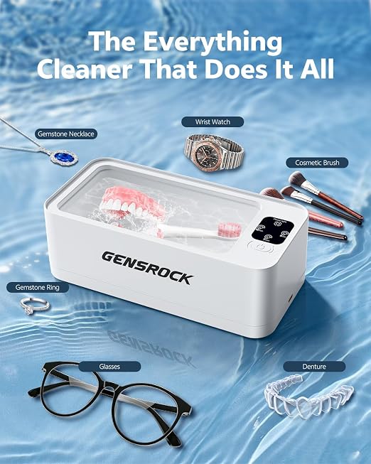 GENSROCK Ultrasonic Jewelry Cleaner, 48kHz Professional Silver Jewelry Cleaner & Diamond Ring Cleaner, 3 Modes, Scratch-Free 360ML Tank, Quiet Sonic Cleaner for Gold, Earrings, Glasses(White)